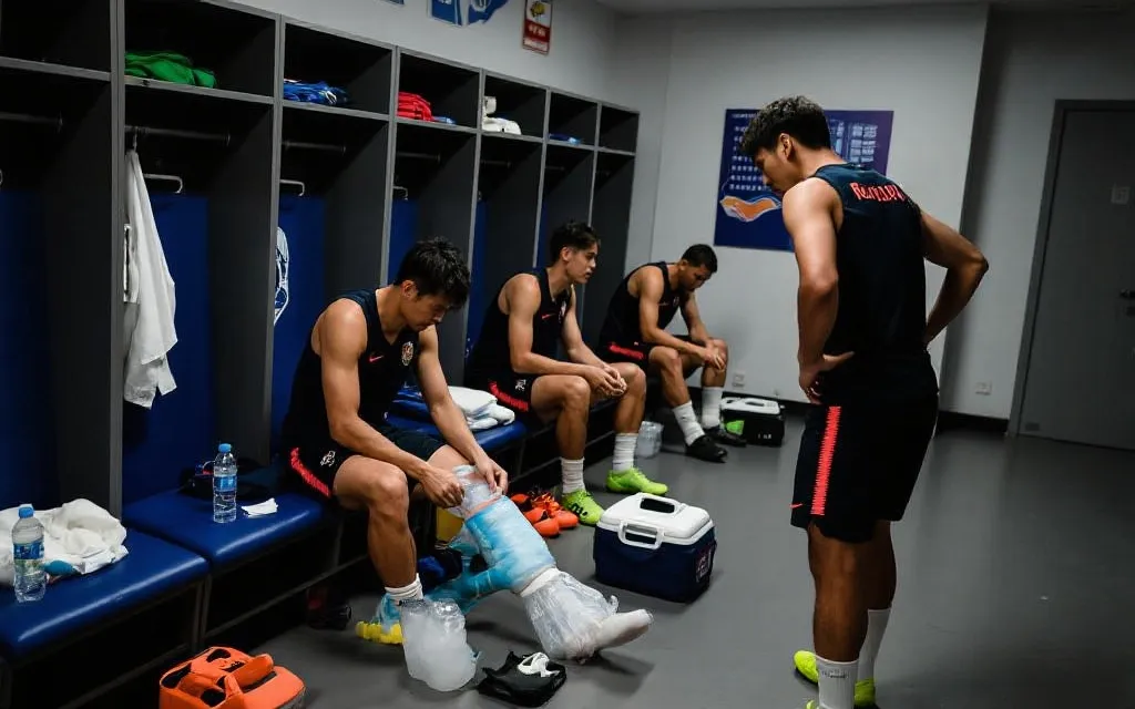 球员在高强度赛程下进行恢复与理疗的场景意象