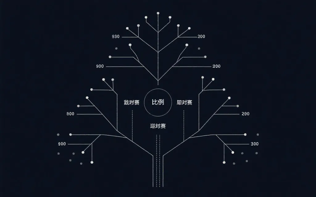 淘汰赛晋级路径示意：对阵树与概率线条的视觉概念图