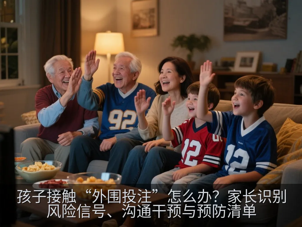家长与孩子一起查看手机并讨论网络安全问题